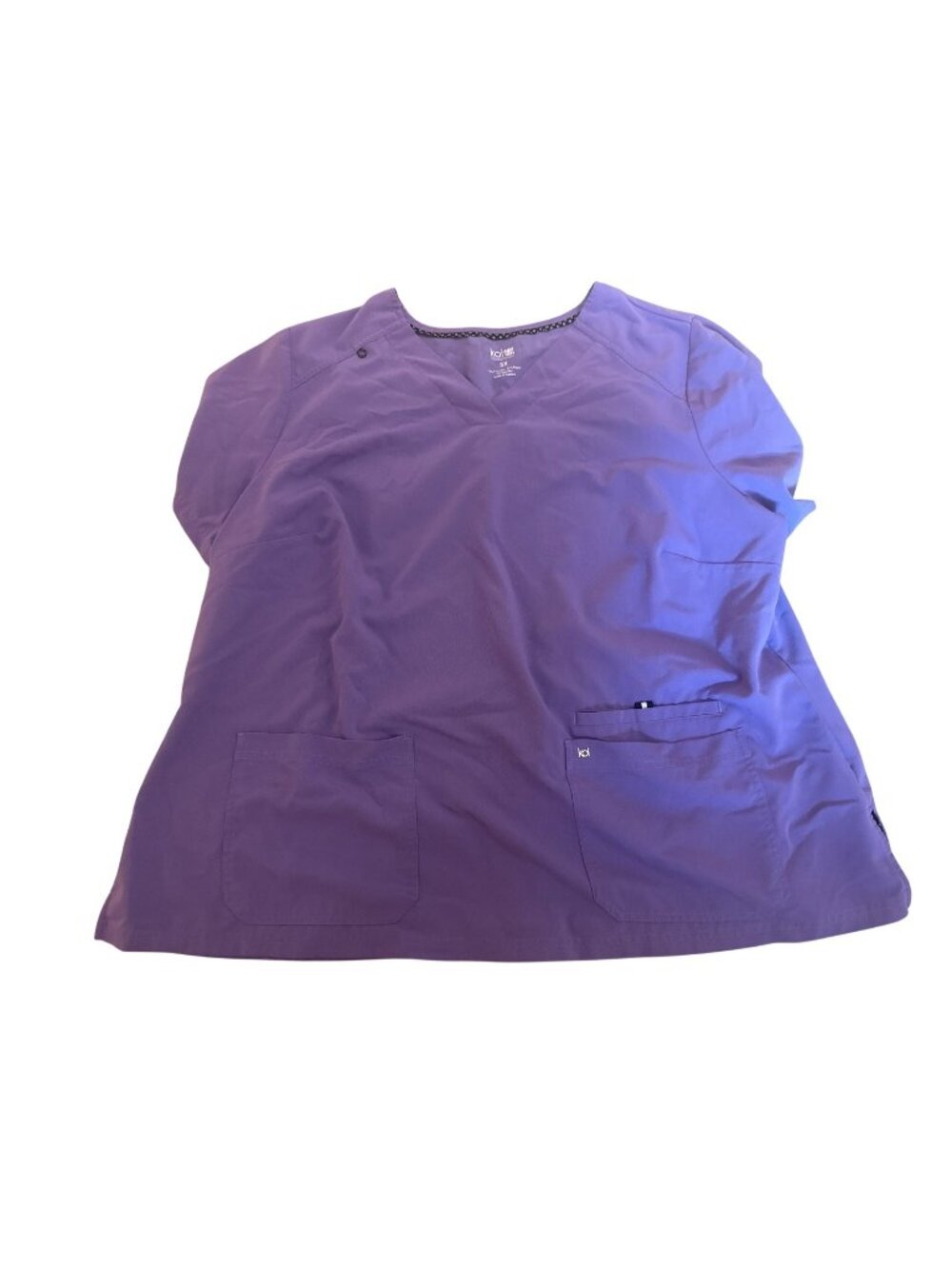 Koi Next Gen Womens Purple Scrub Top 3X Pockets Polyester Blend Medical Uniform